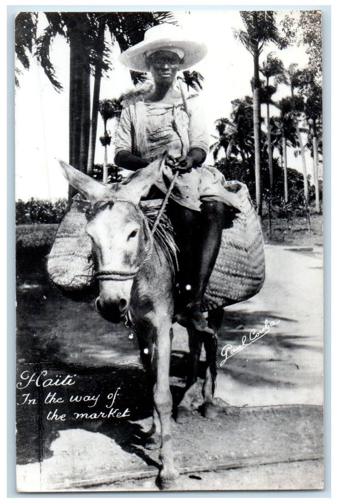 195 Woman Riding Mule Way To Market 2 Port-au-Prince Haiti RPPC Photo Postcard