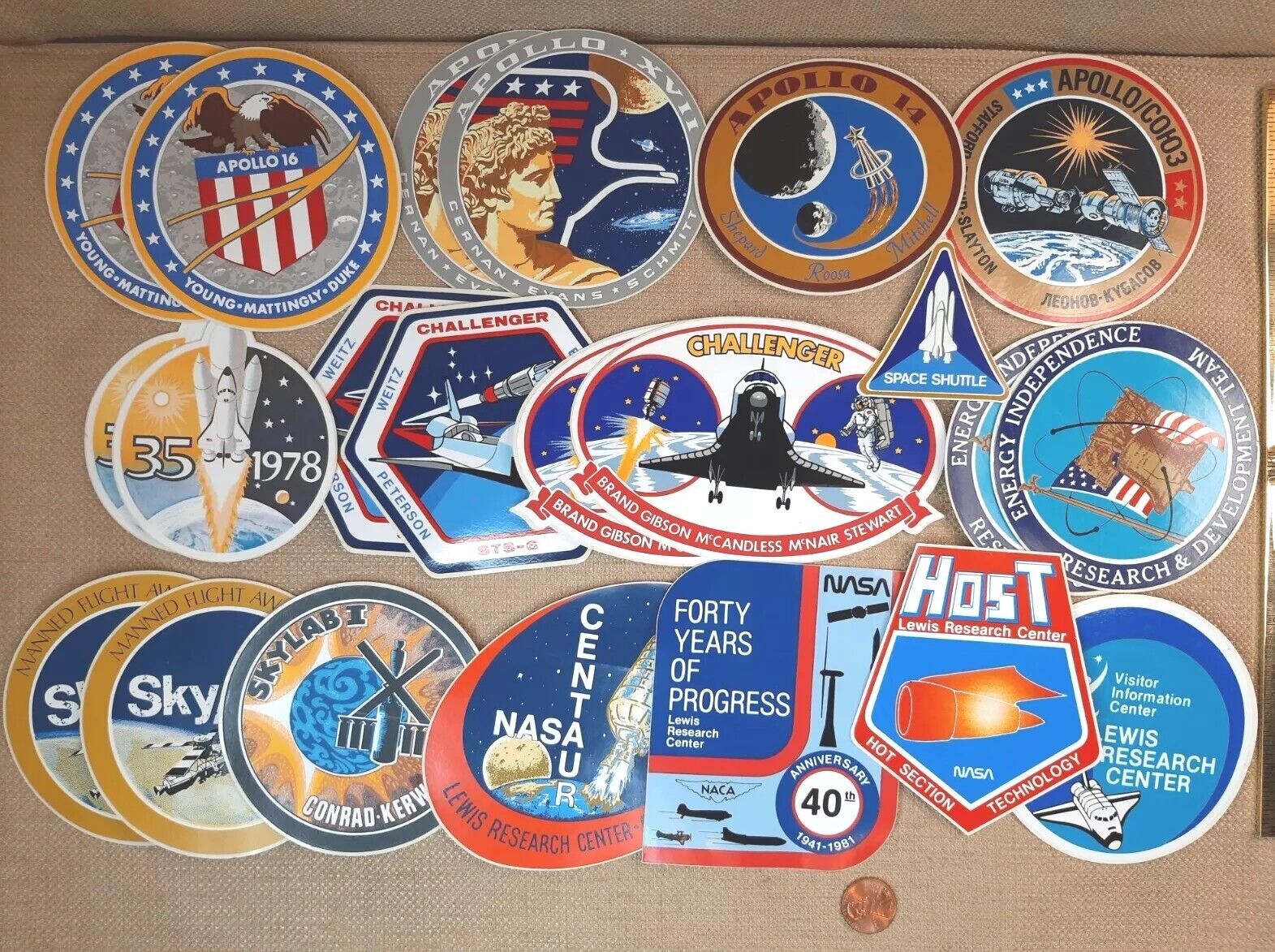 Vintage NASA Sticker Lot, Apollo, Challenger, Skylab, Lewis Research Center
