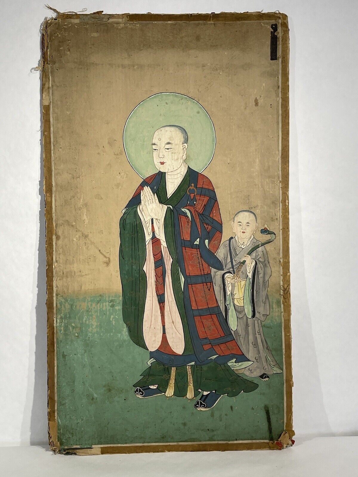 Antique Late 18th or Early 19th Century Korean Standing Deity Gouache on Paper