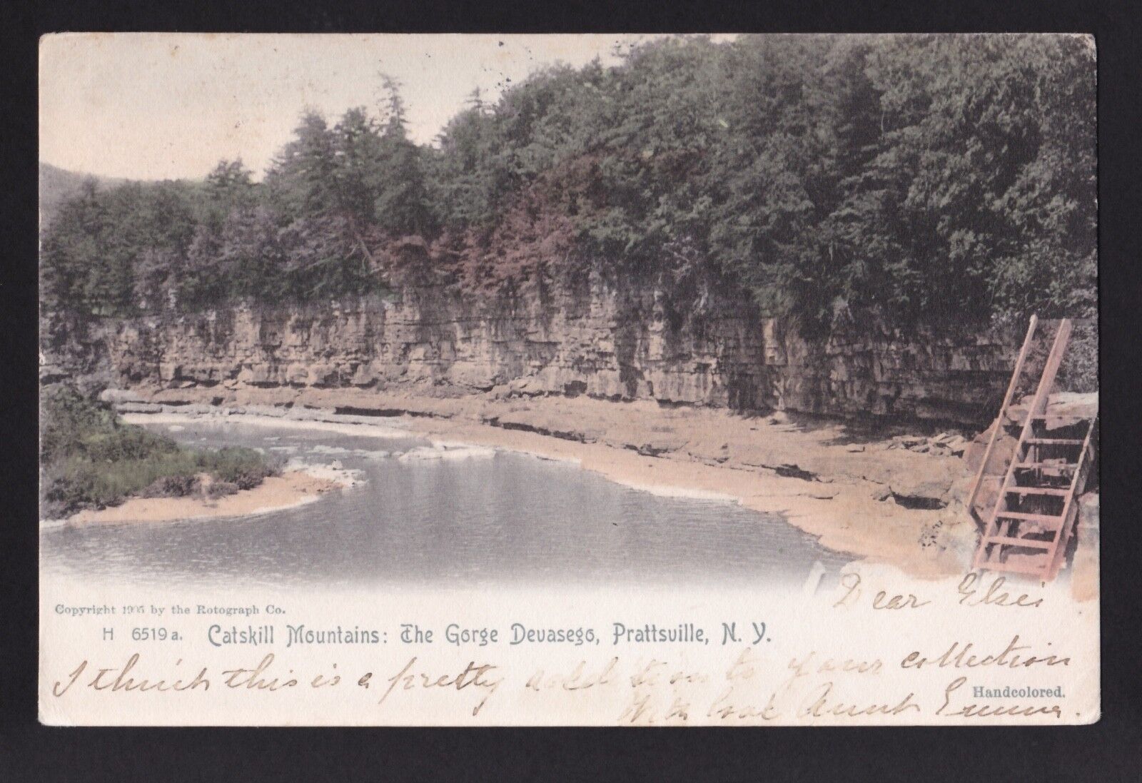 c1906 handcolor Devasego Gorge Catskill Mountains Prattsville New York postcard