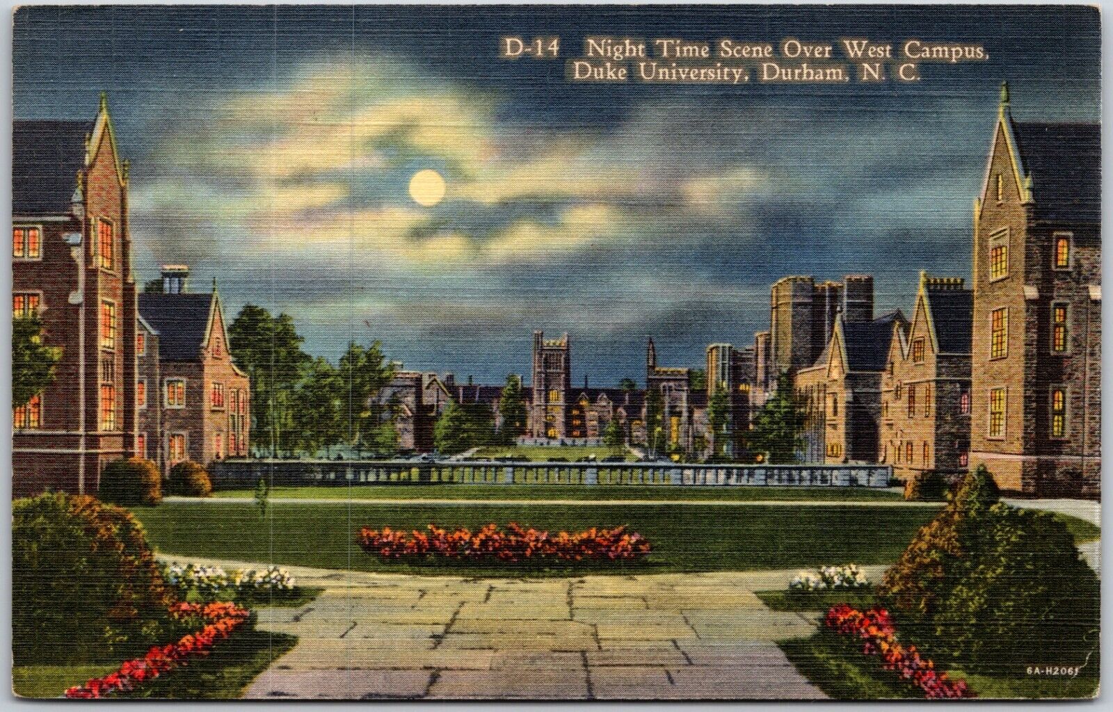 Duke University West Campus at Night, Durham, North Carolina  - Postcard