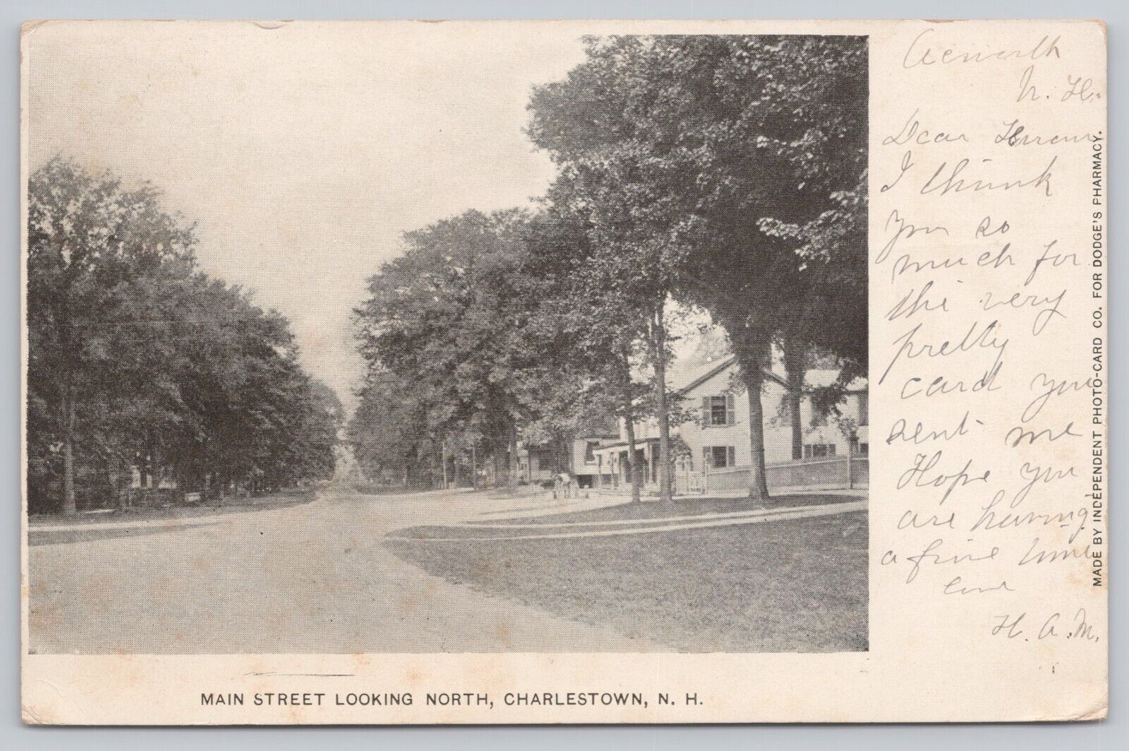 Charlestown New Hampshire, Main Street View Looking North, Vintage Postcard