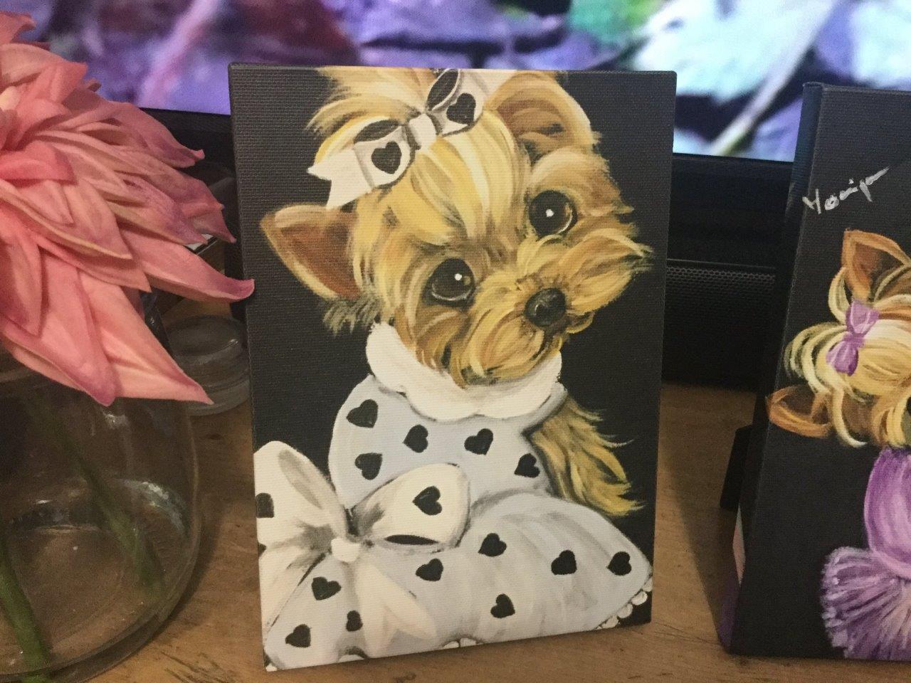 SWEET ADORABLE YORKIE IN A DRESS PRINTED FROM ORIGINAL PAINTING