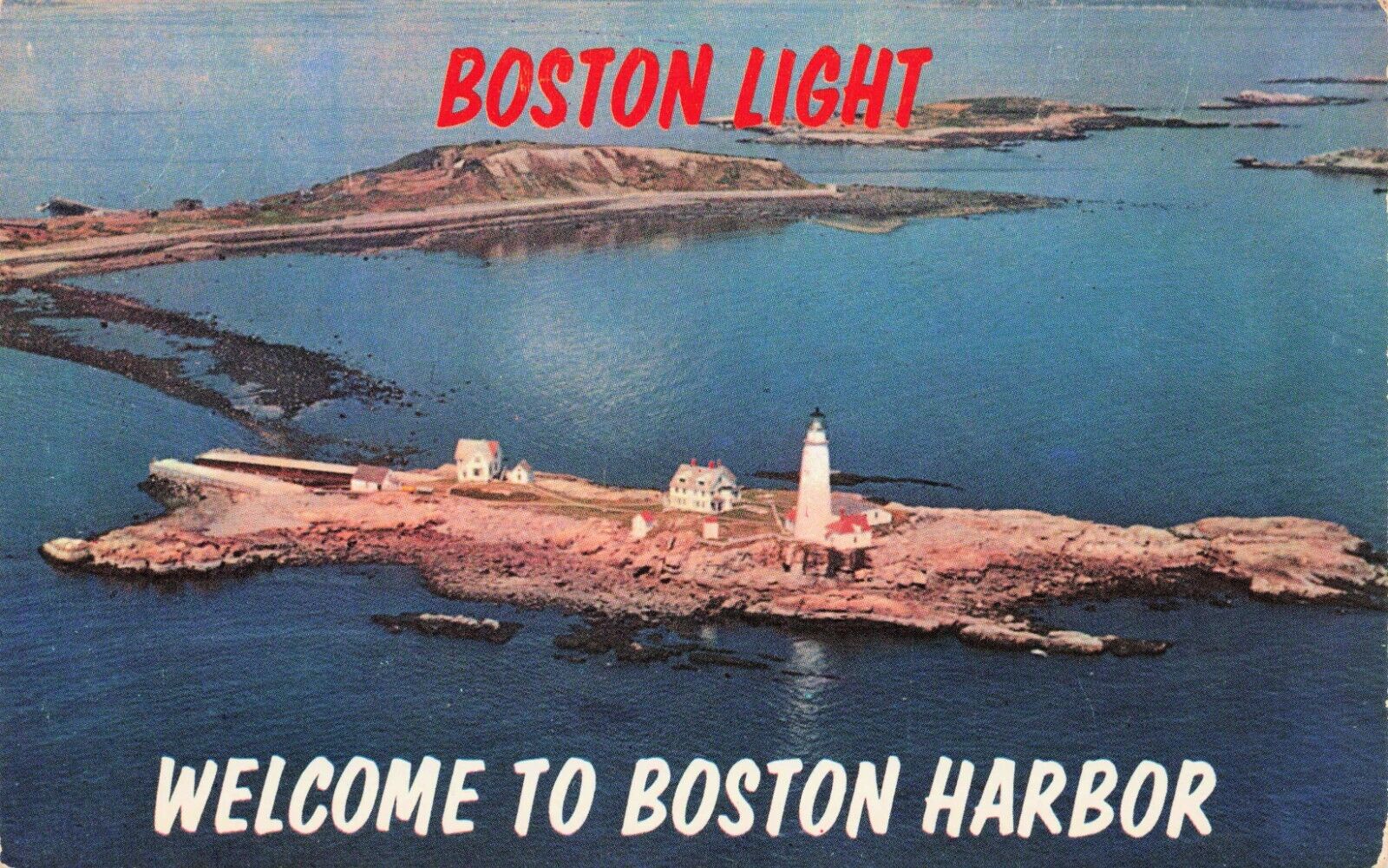 Postcard Boston Lighthouse Boston Harbor Massachusetts MA Vintage