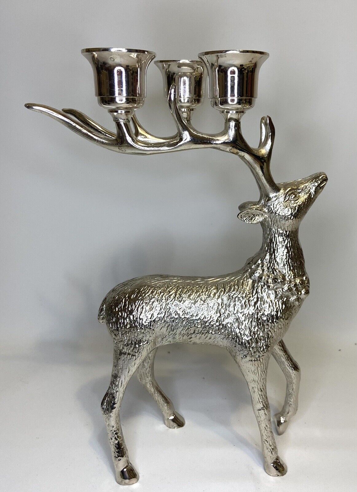 Vintage Silver Metal Reindeer Deer Candelabra 9.75” Tall  Solid Candle Holder