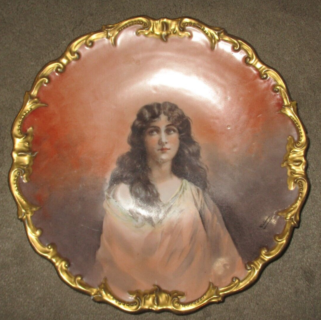 Antique Imperial  Limoges Artist Signed Portrait Wall Plate 11 7/8