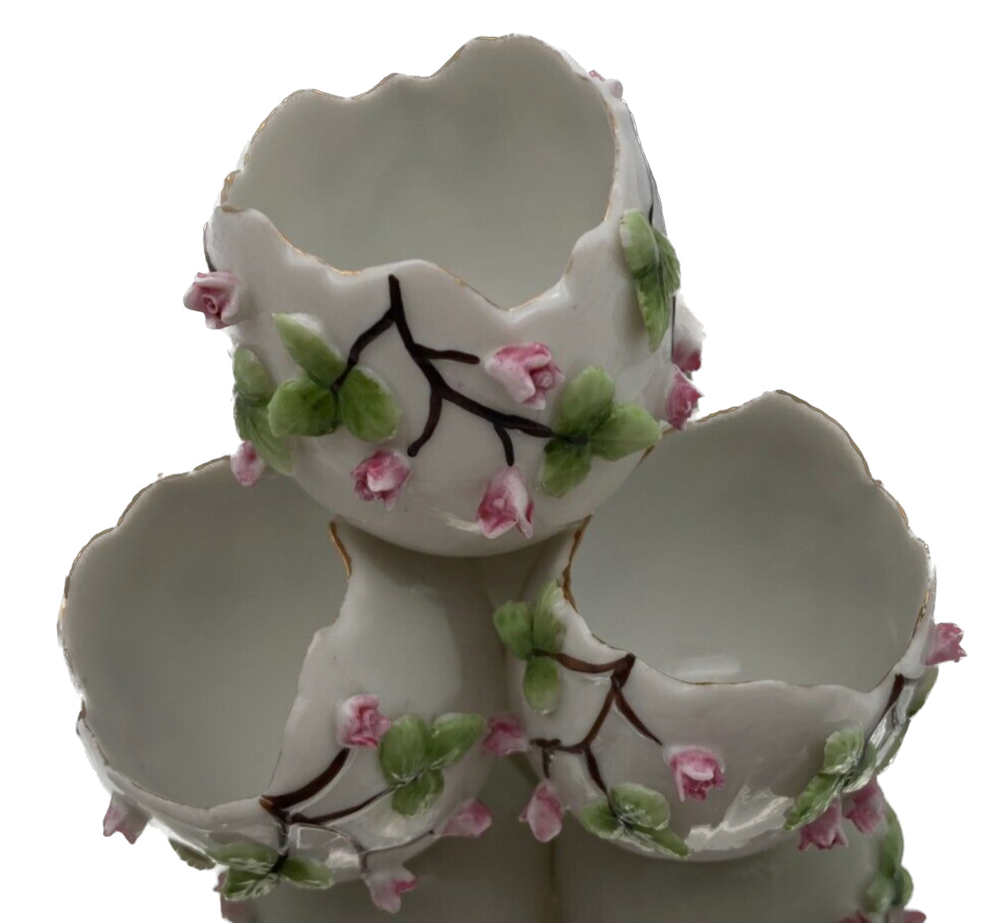  Antique-circa:1888-1901 German Porcelain Rose Bud Egg Spill Vases