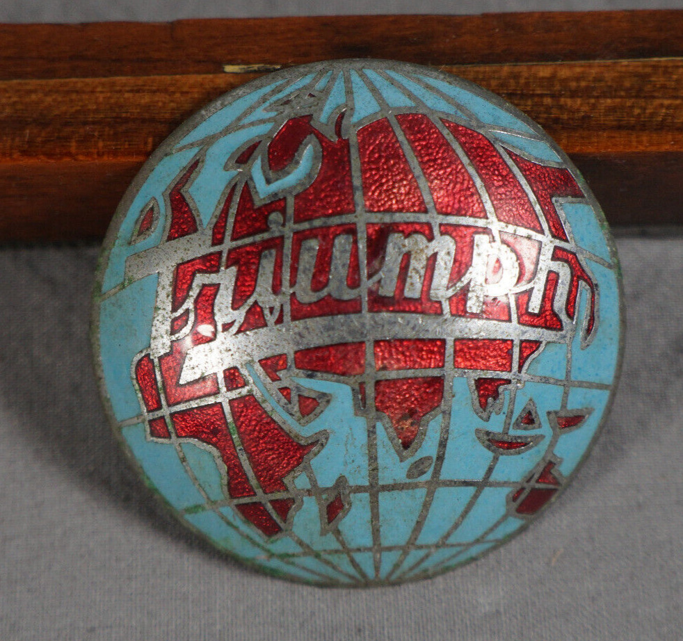 Vintage Triumph Globe Hub Cap Wheel Enamel Badge / Emblem 2 1/4