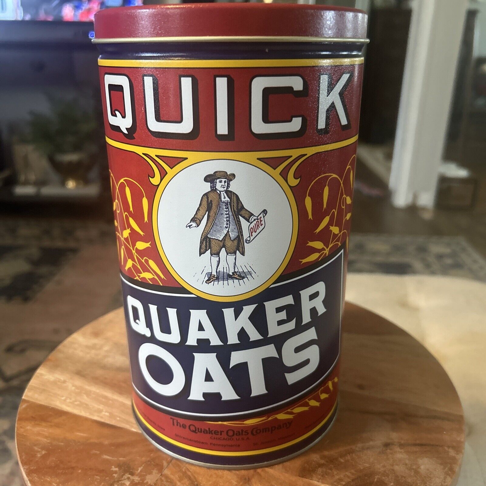 Quick Quaker Oats Tin Can Vintage 1922 Replica Collectable Recipe on back 1992