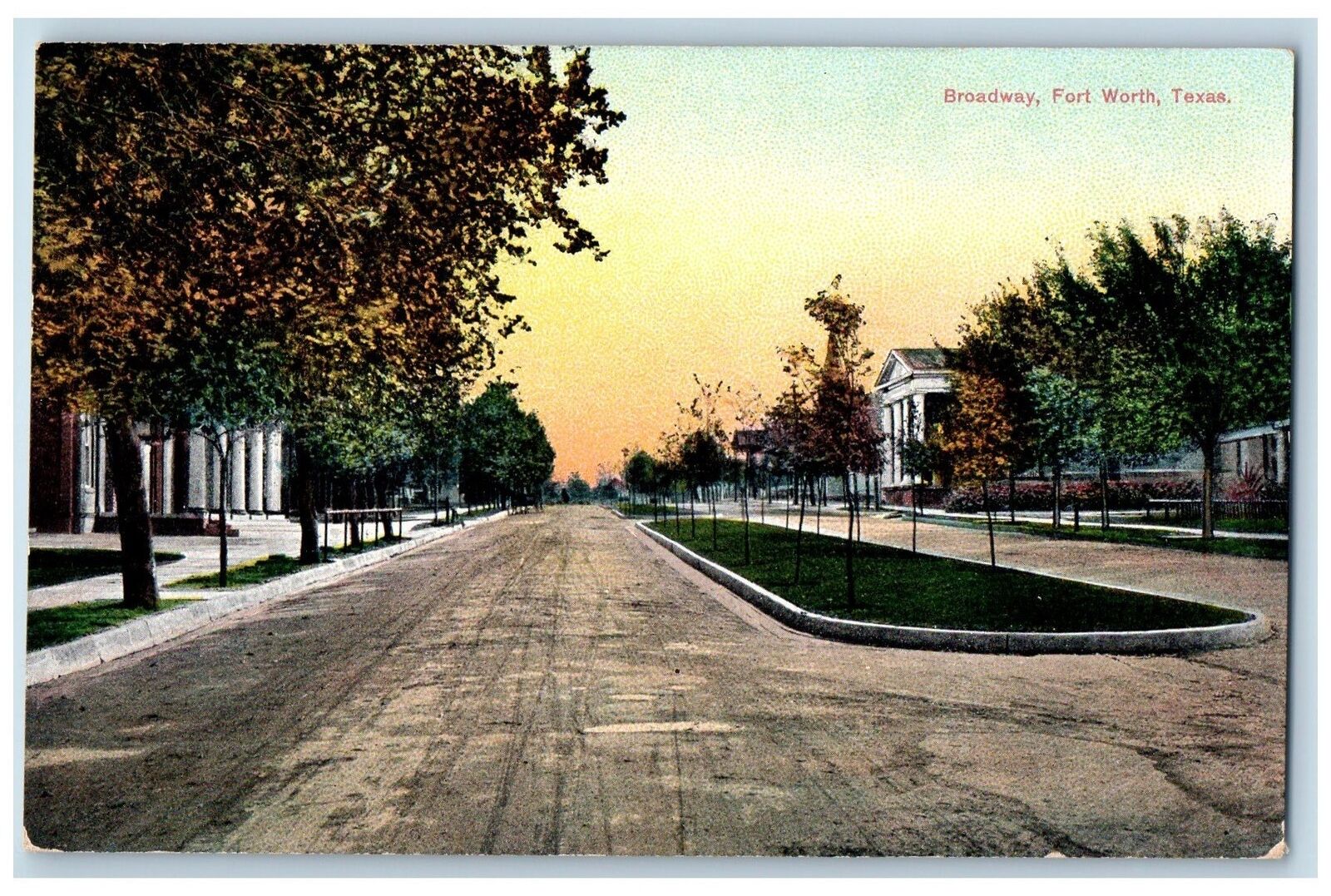 c1910\'s Broadway Dirt Road Two Way Road Buildings Forth Worth Texas TX Postcard