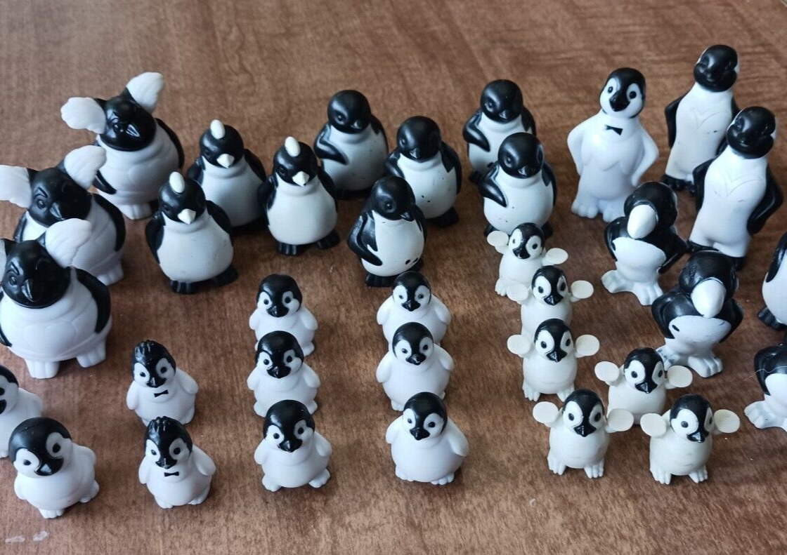 Lot of 34 Plastic Penguin Figures, various sizes, for diorama or display