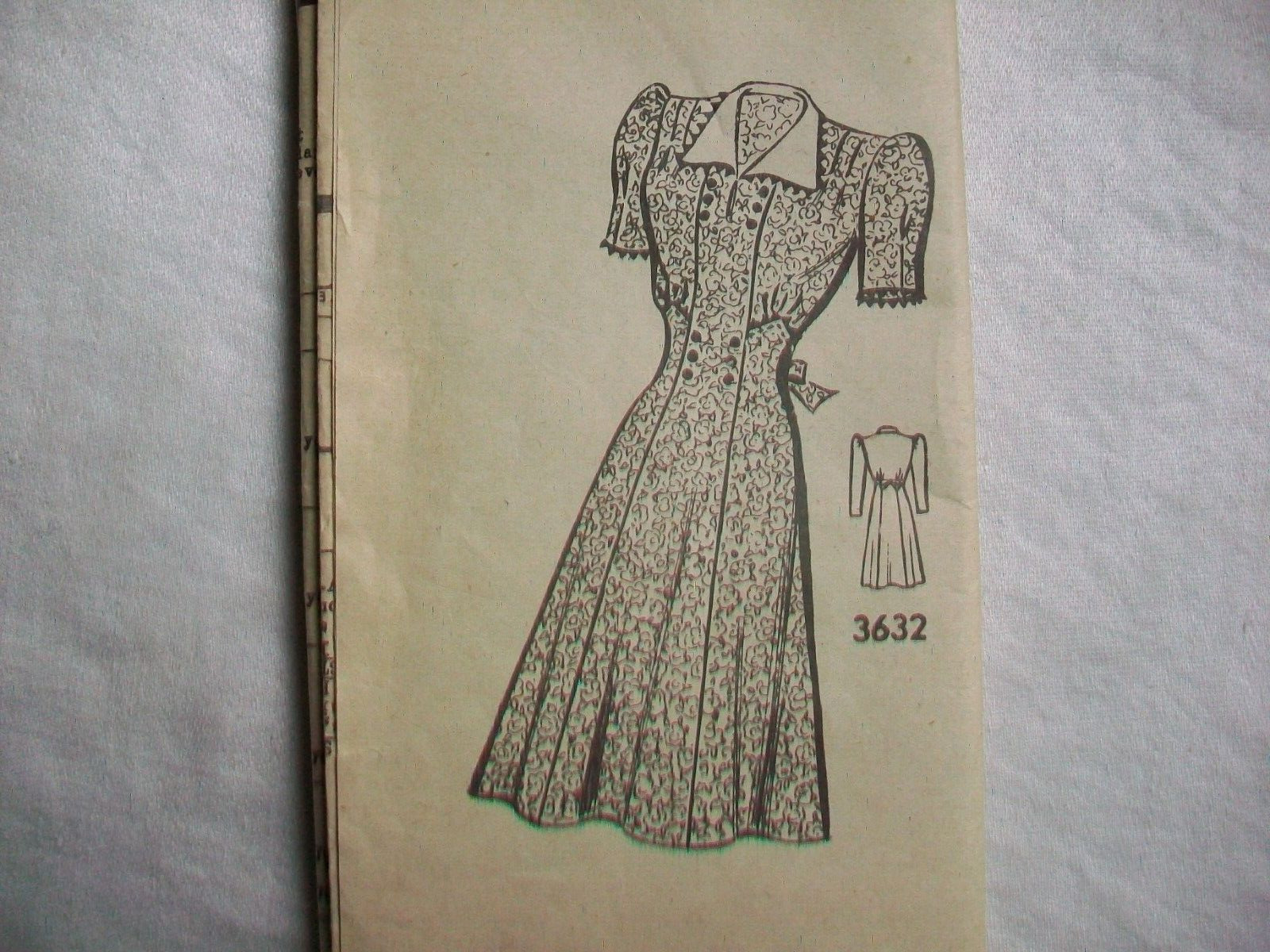 Vintage 1940s Unused Dress Sewing Pattern #3632 Mail Order size 20 bust 38