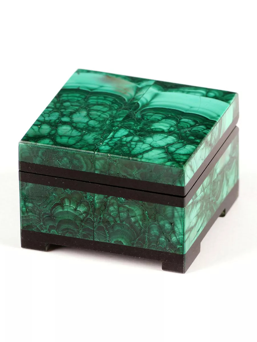 Natural Malachite and dolerite Box Jewelry Casket Trinket Box Square