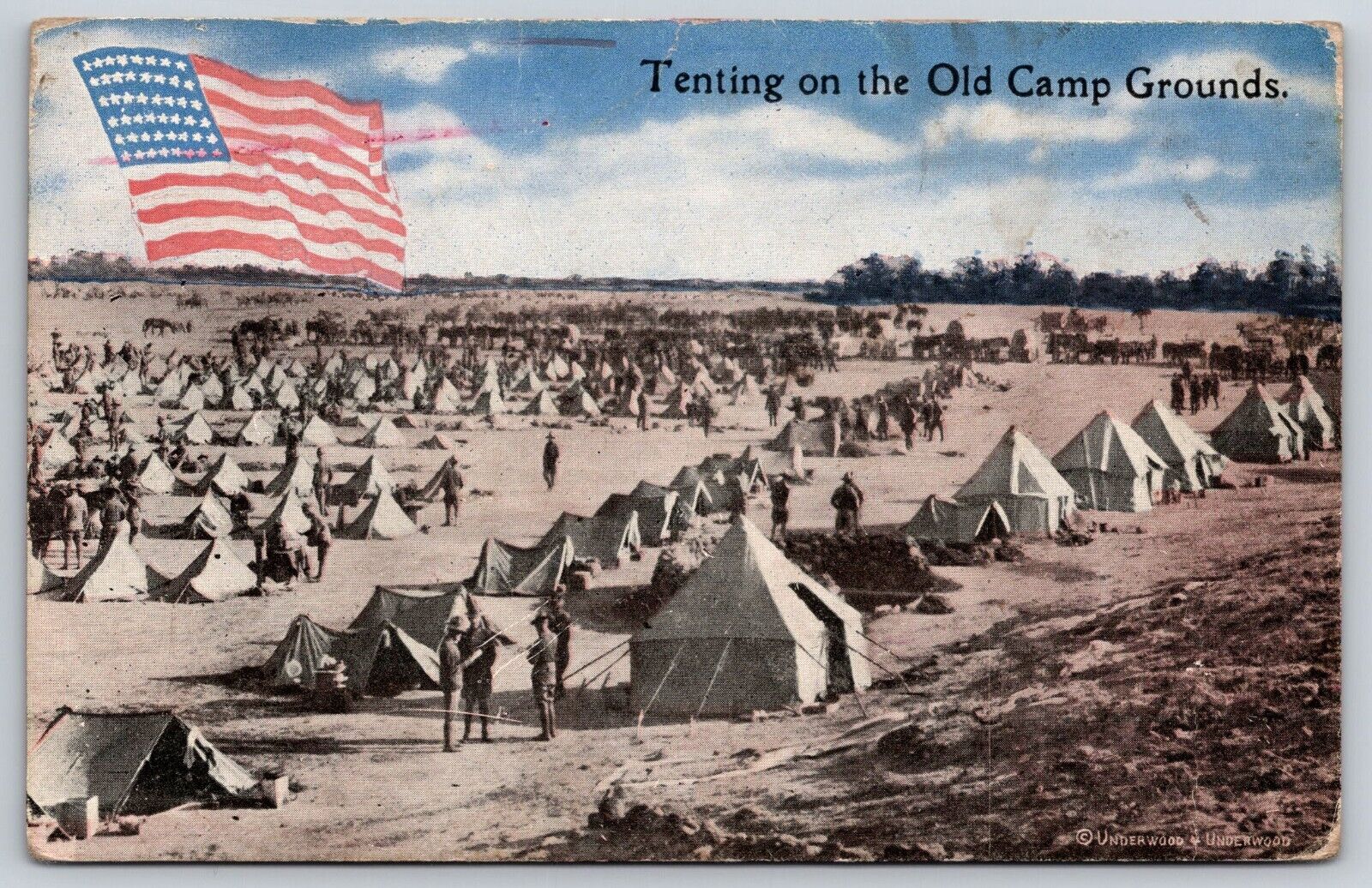 Tenting on the Old Camp Grounds c1917 WWI Military American Flag Postcard A1