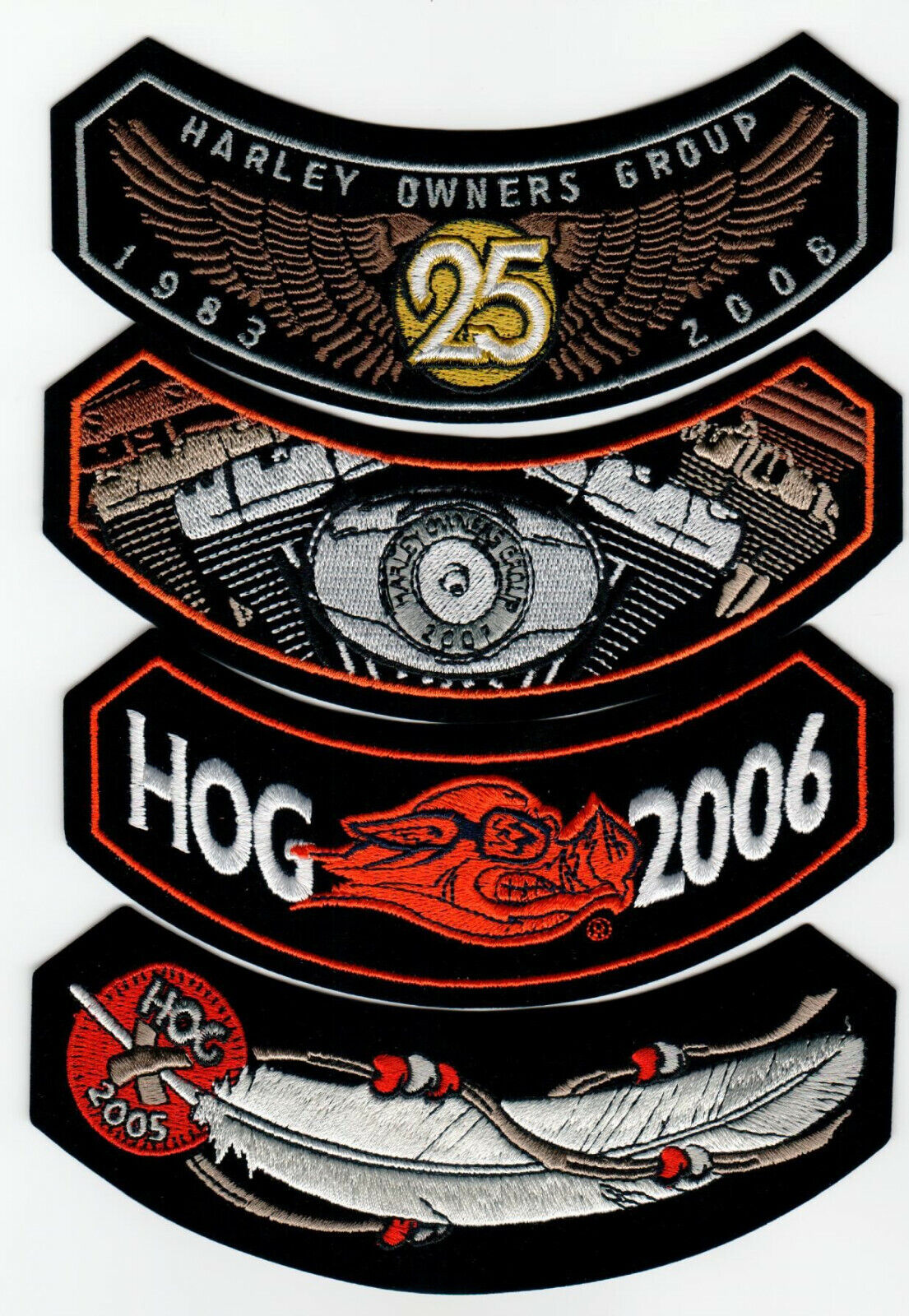 HOG 2008, 2007, 2006 & 2005  4 patch membership set HARLEY OWNERS GROUP HD MC