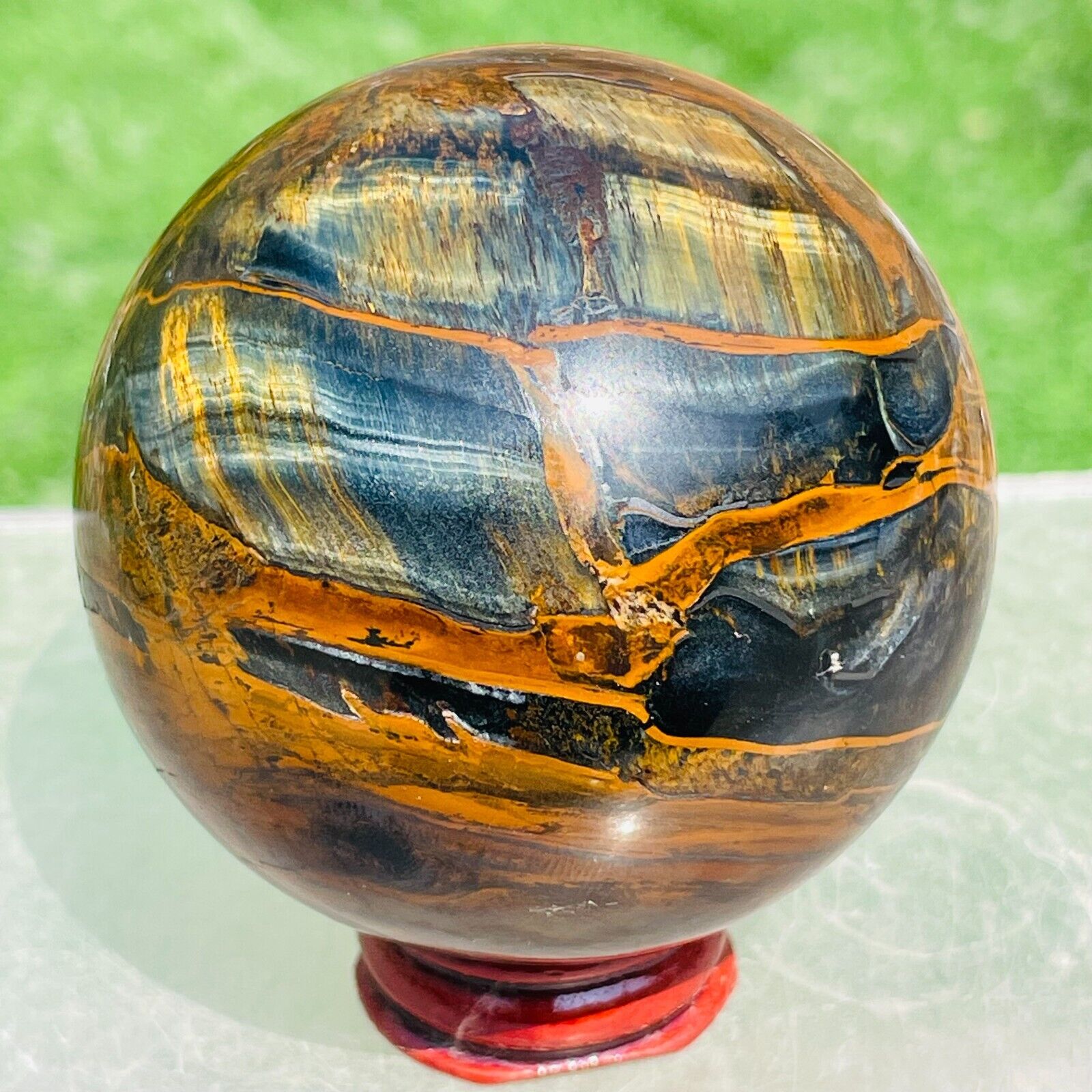 435g Natural Gold Blue Tiger\'s-eye Sphere Crystal Ball Specimen Healing