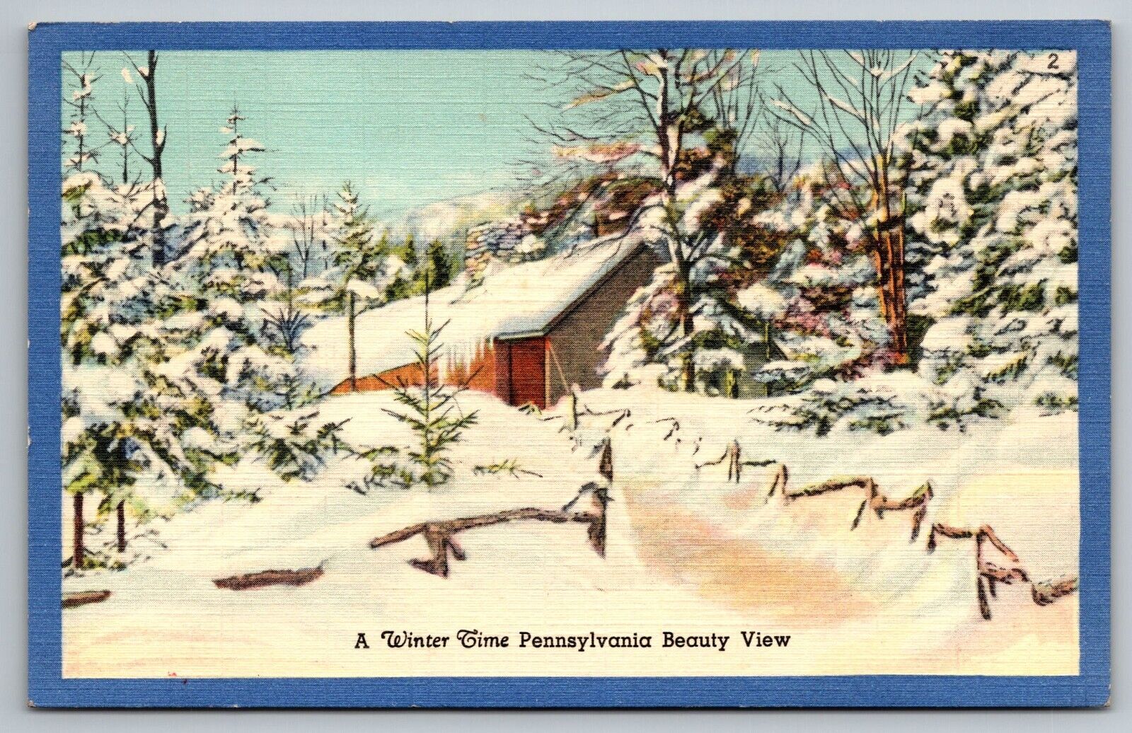 Potter County Pennsylvania winter view Linen PostCard Posted 1941
