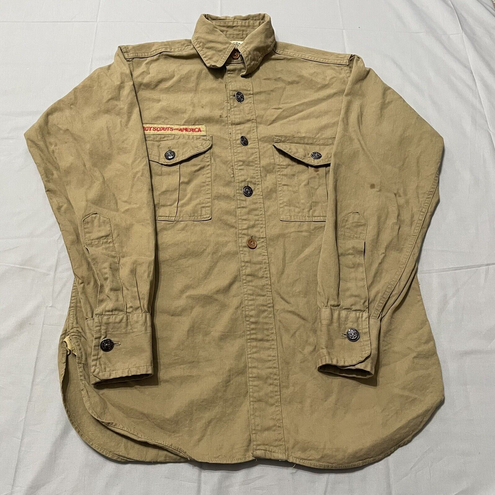 VTG BSA Boy Scouts Of America Uniform Shirt Metal Buttons 36\