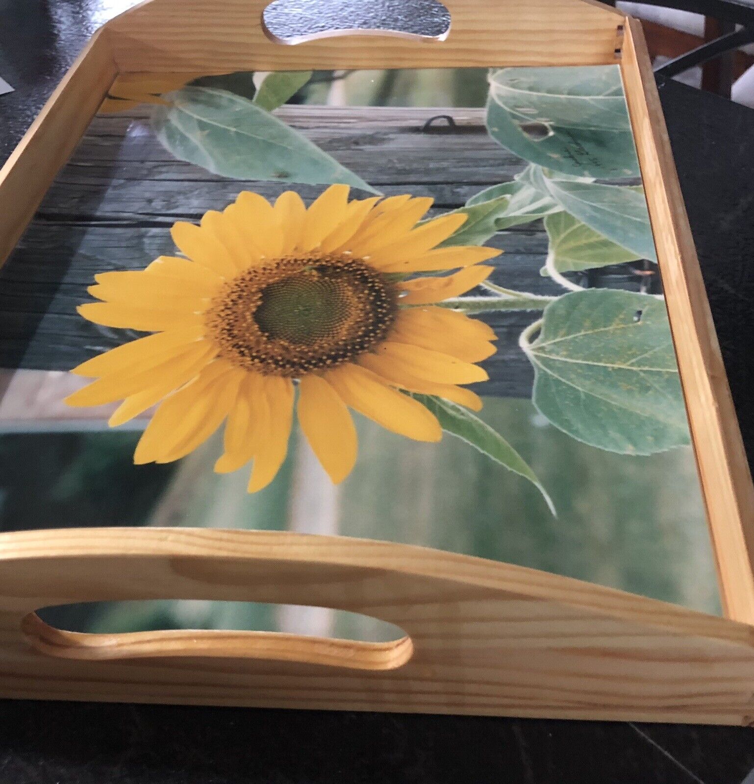Handcrafted Wooden Serving Tray “Sunflower”