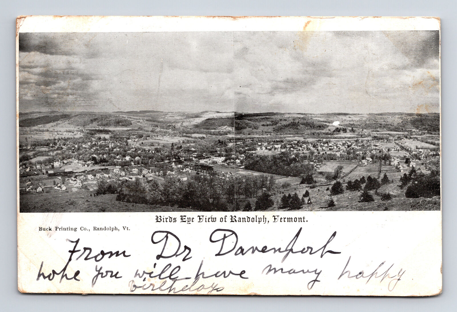 1909 Scenic Birds Eye Aerial View of Randolph Vermont VT Postcard