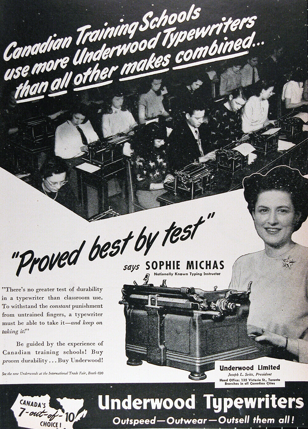 1948 UNDERWOOD TYPEWRITERS Original Vintage Advertisement ~ RARE CDN Ad
