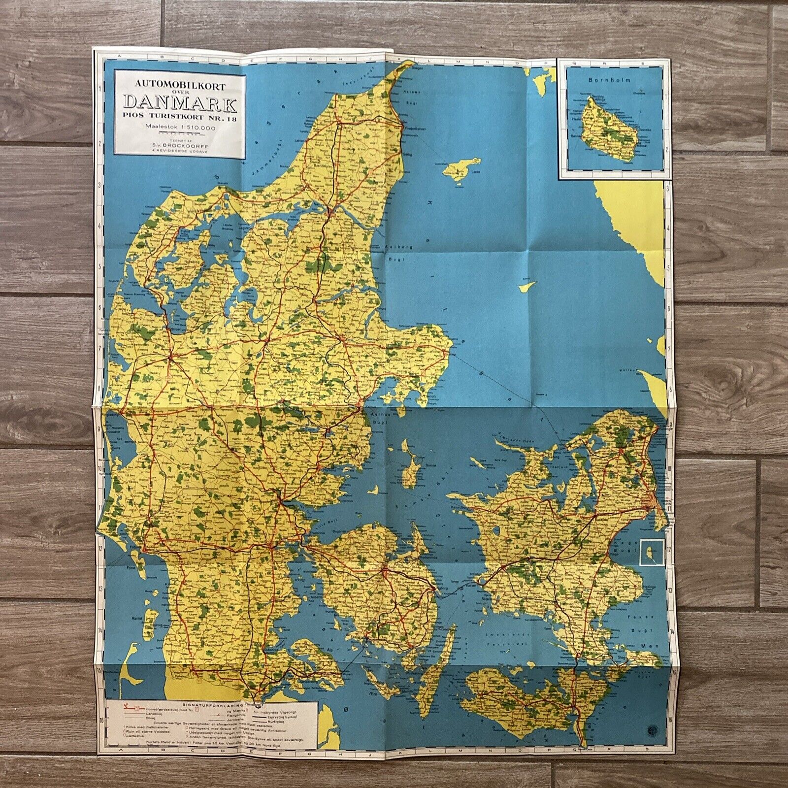 Vintage Denmark DanMark Road Map Rare Good Condition