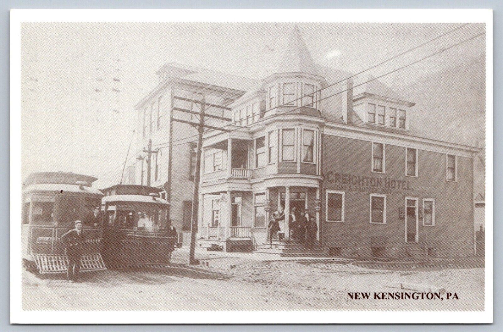 Postcard New Kensington PA Creighton Hotel Trolleys Reproduction