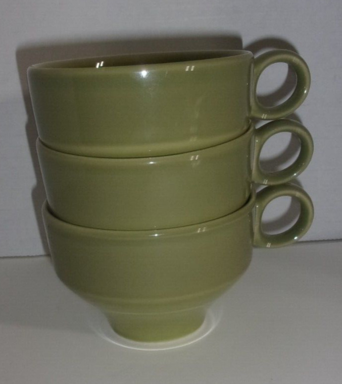 Vtg MCM Stacking Coffee Tea Cups Mugs Mid Century Modern Avocado  Green