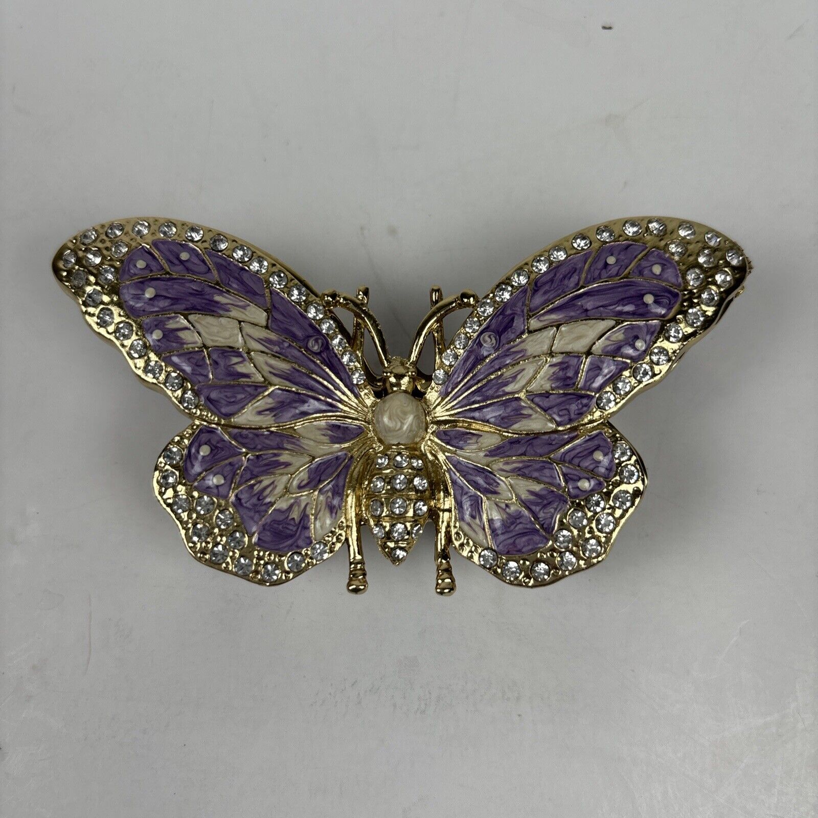 Vintage Jeweled Butterfly Shaped Trinket Box Purple Gold