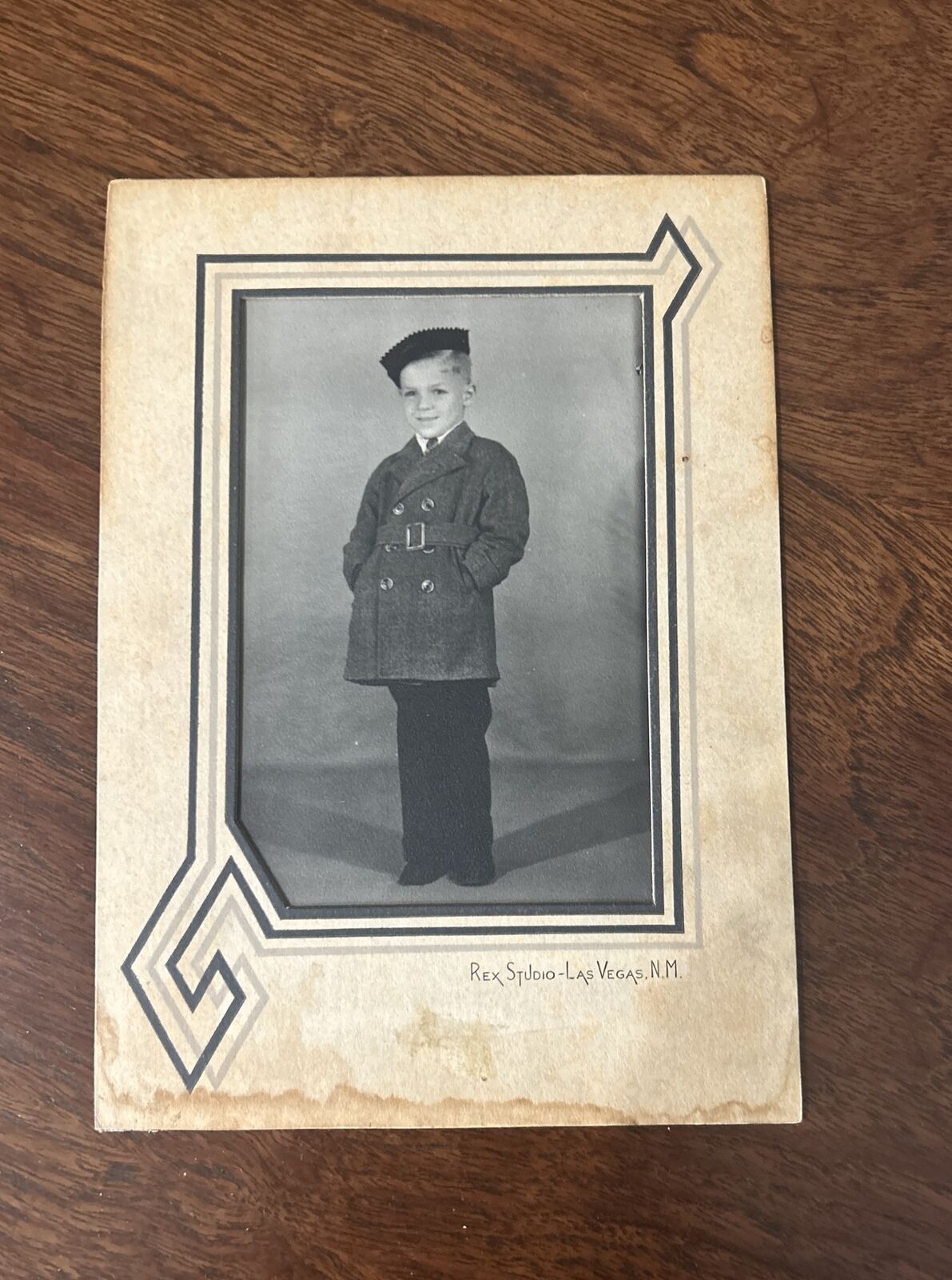 Vintage 1940s 50s B&W Photo Handsome Little Boy With Coat & Hat W/Matte