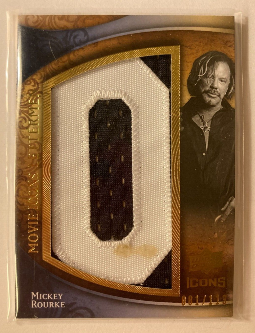 Mickey Rourke PATCH #/113 Upper Deck Movie Icons 2009 Letter O Actor Wardrobe SP