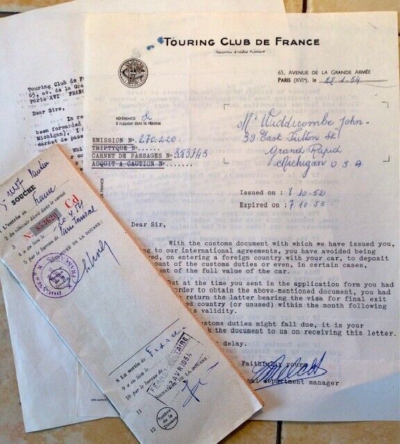 Archive 1950s Touring Club of France material, MG ex-US Diplomat touring Europe