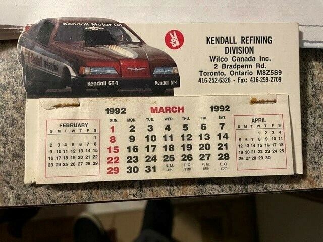Vintage 1992 Kendall Motor Oil Desk Calendar (first 2 months missing) 