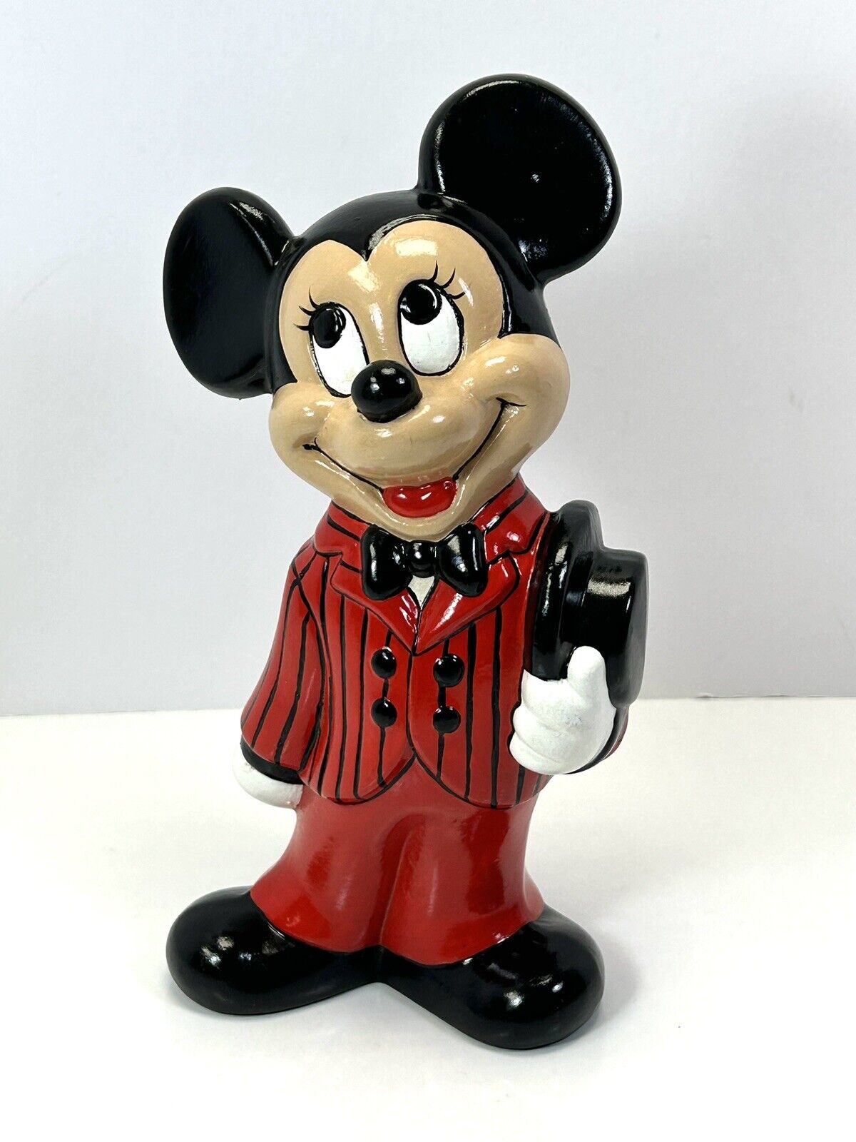 Vintage 1977 Walt Disney Ceramic Mickey Mouse Figure Statue/Holding Top Hat Red