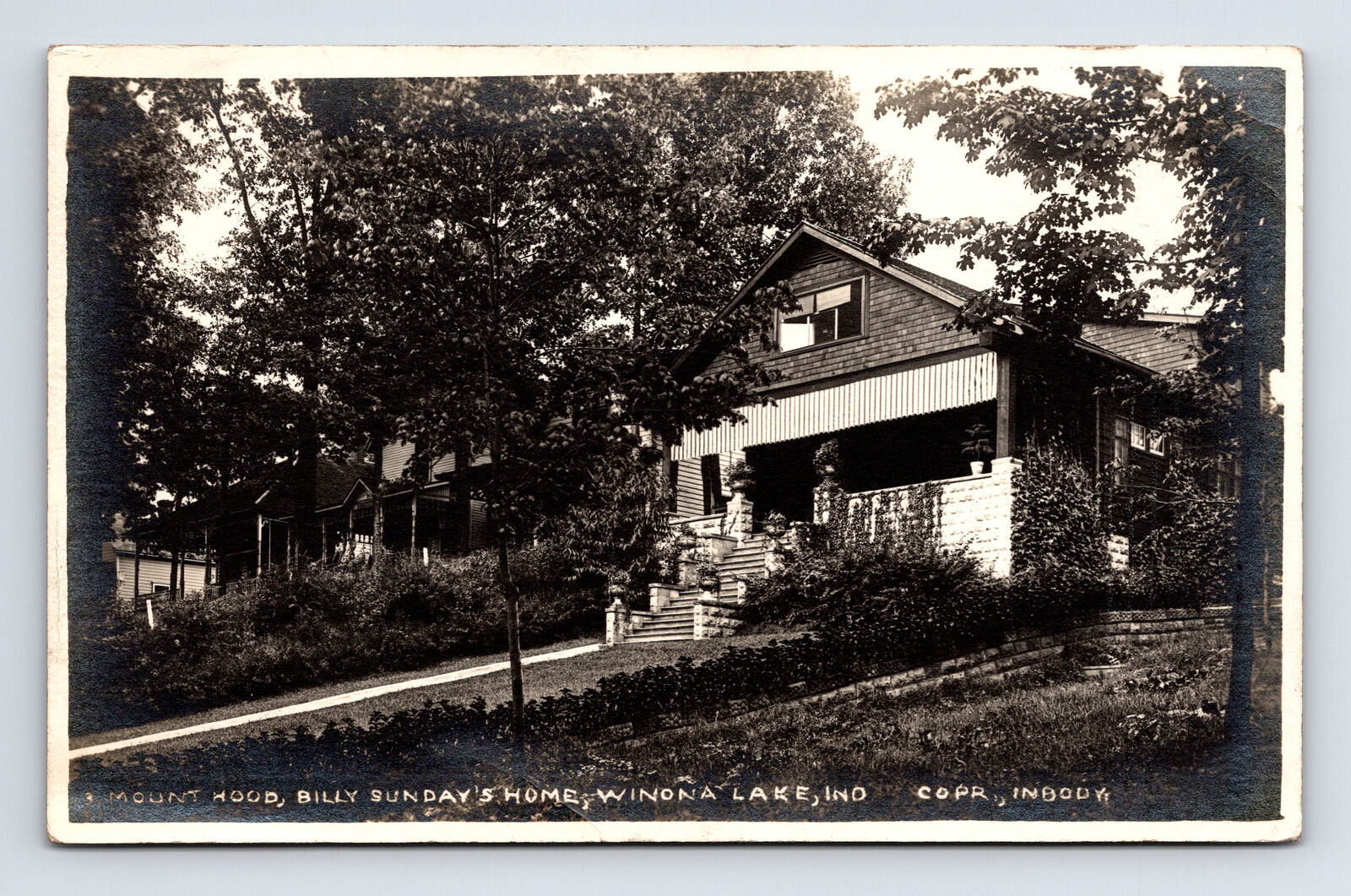 c1904-1918 RPPC Postcard Winona Lake Mount Hood Billy Sunday Arts & Crafts Home