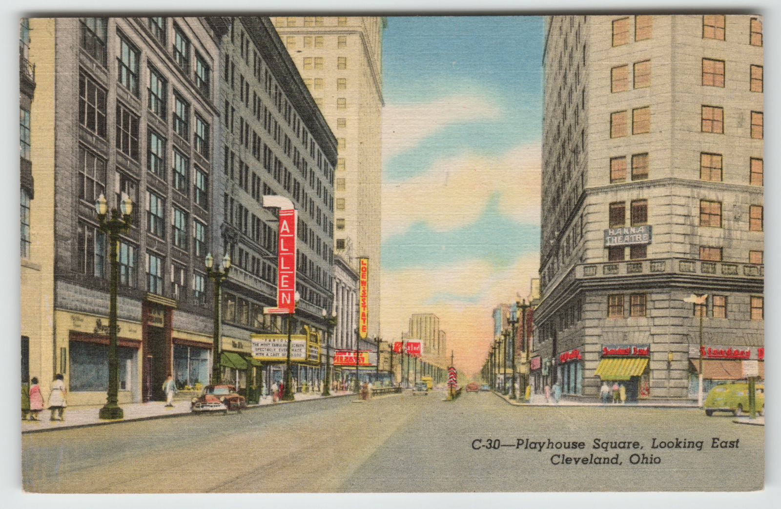 Postcard Linen Playhouse Square Looking East Cleveland, OH