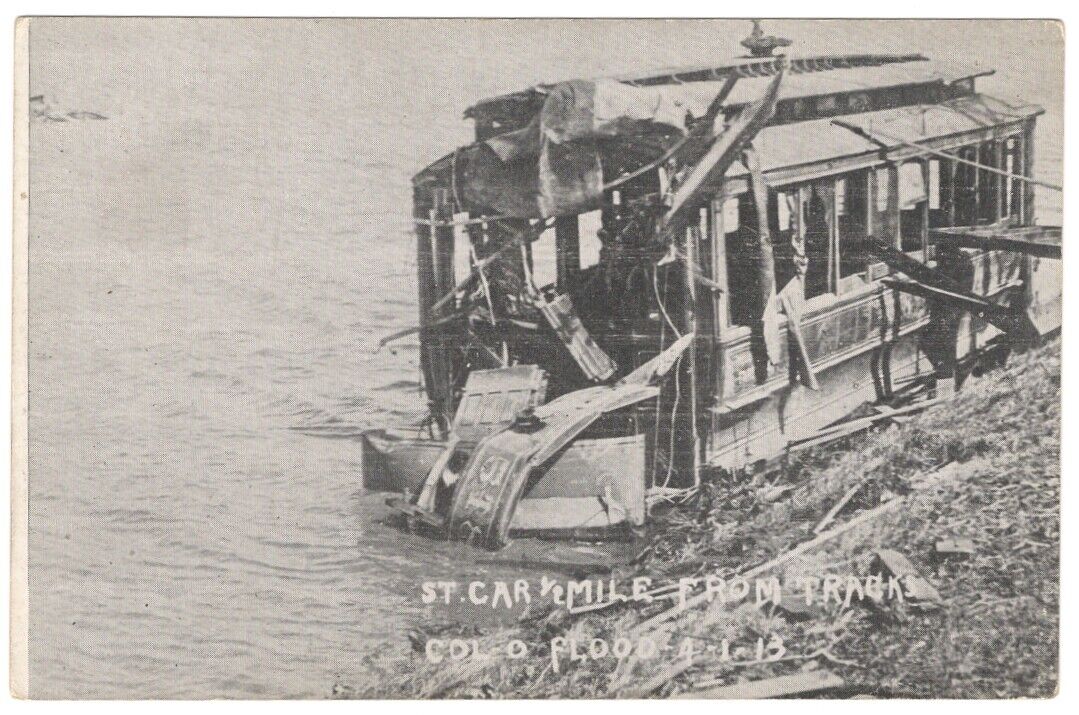 Vintage Postcard, Columbus, Ohio 1913 flood, streetcar