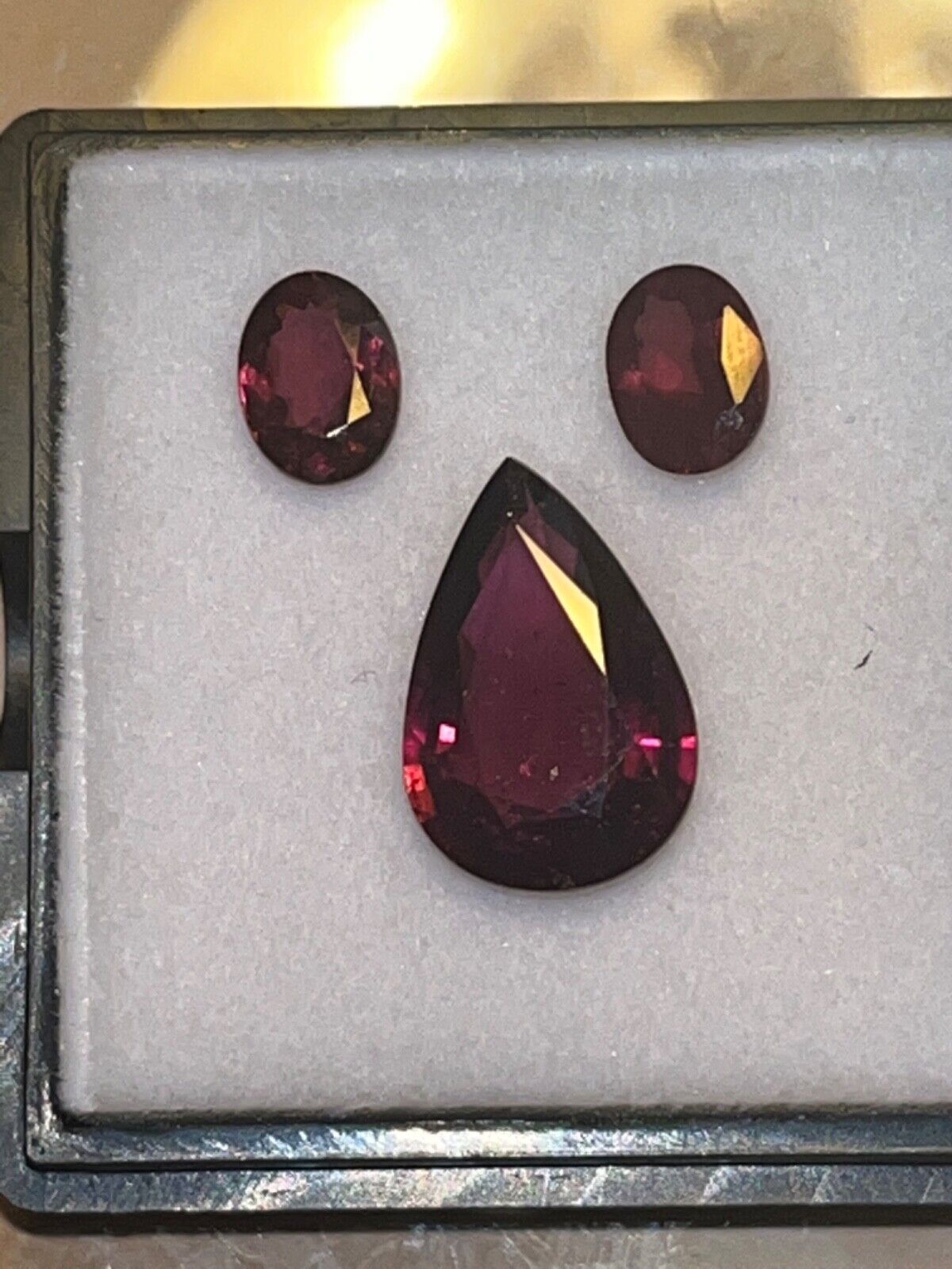 Purple Rhodolite Garnet 3 pc set. 9.55 cts Facet Pear cut gemstone 2 pair