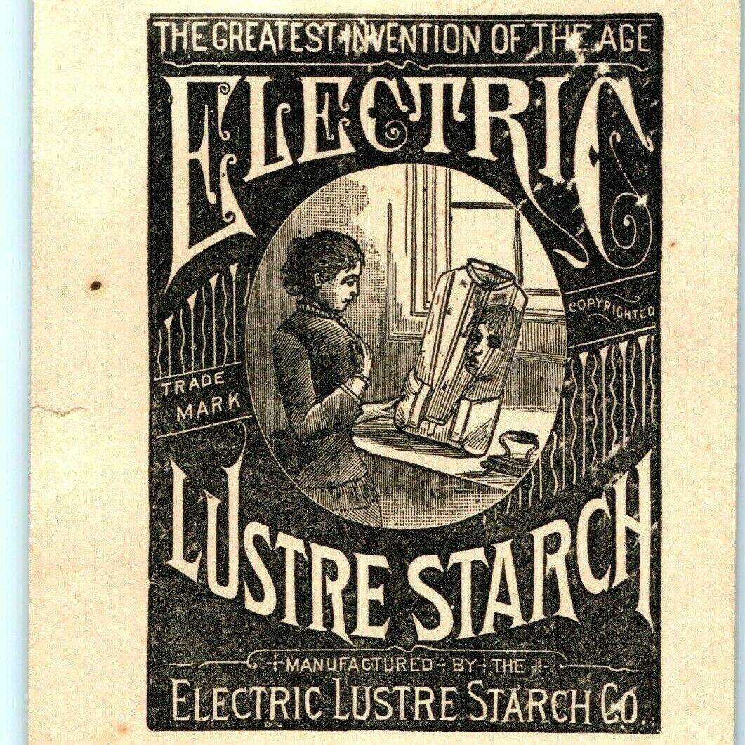 c1880s Electric Lustre Starch Quack Invention Mirror Shirt Gloss Trade Card C9