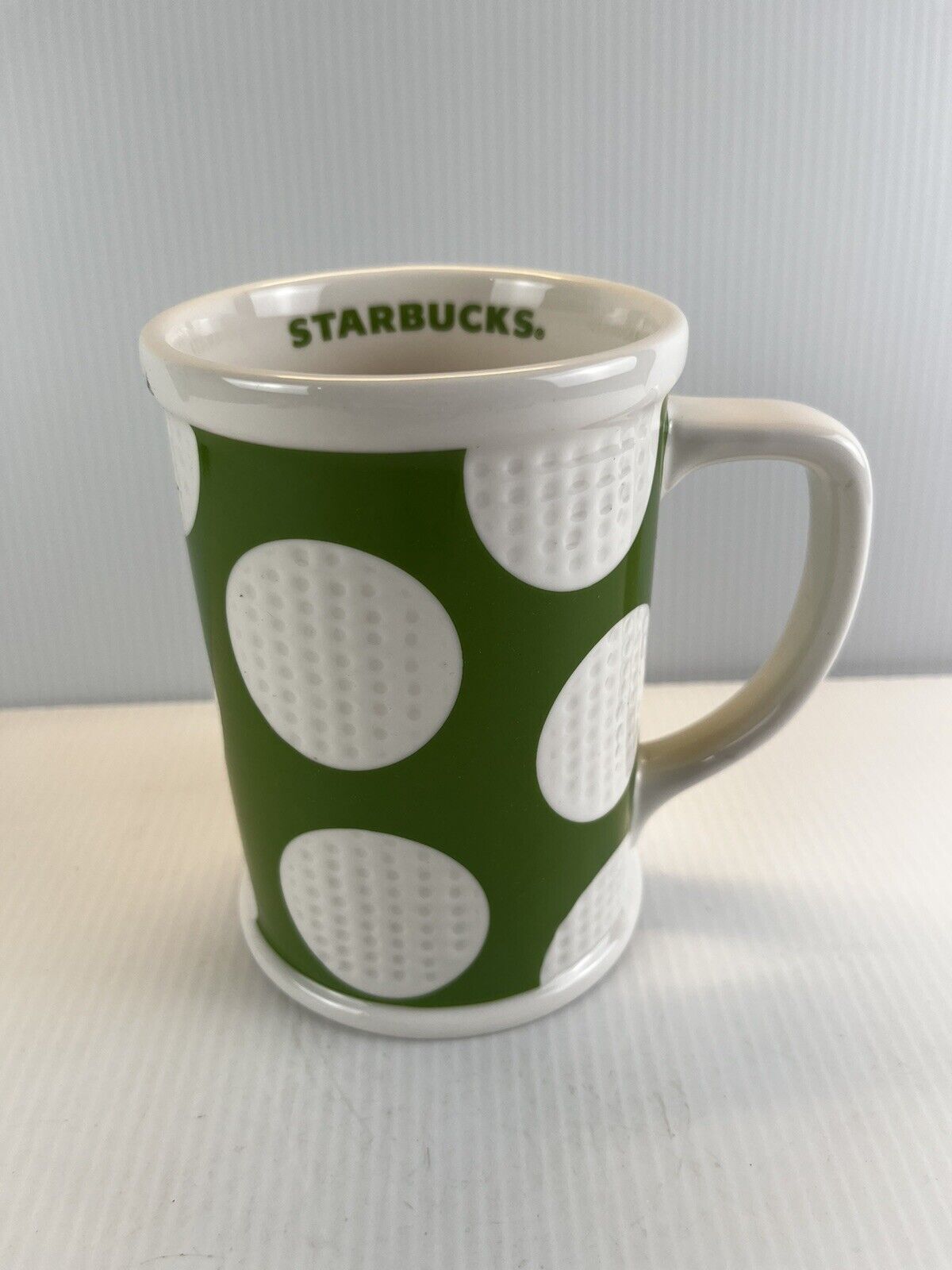 Starbucks Golf Mug Green White Coffee Cup Dimpled 2007 Large Dad Gift
