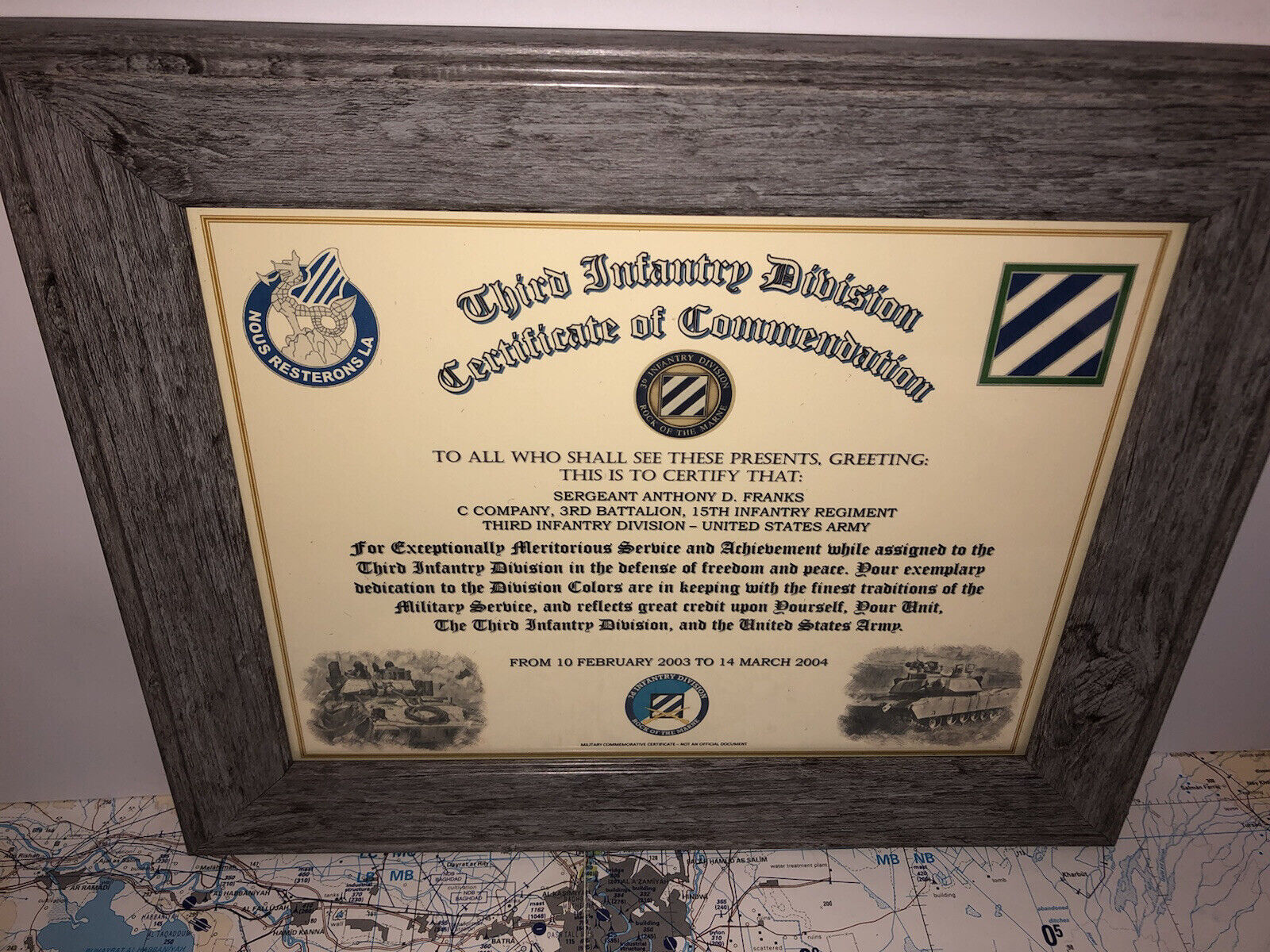 3RD INFANTRY DIVISION / COMMEMORATIVE - CERTIFICATE OF COMMENDATION