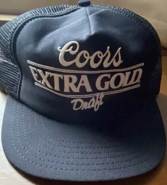 Vtg 80s Coors Extra Gold Draft Trucker Hat NOS Black Made In USA