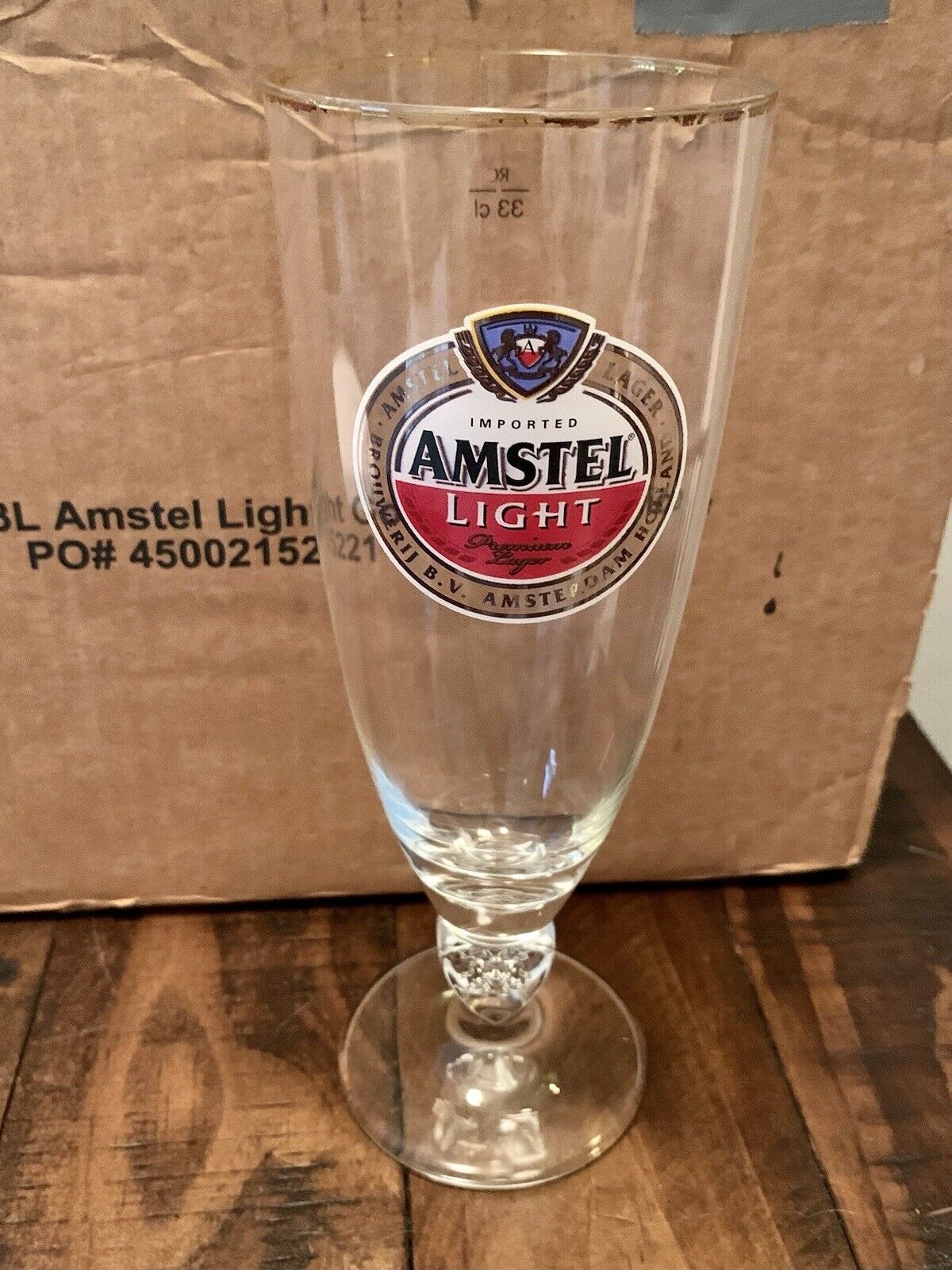 12 Amstel Light Beer Glasses With Gold Band Chalice Case 12oz. Original Box