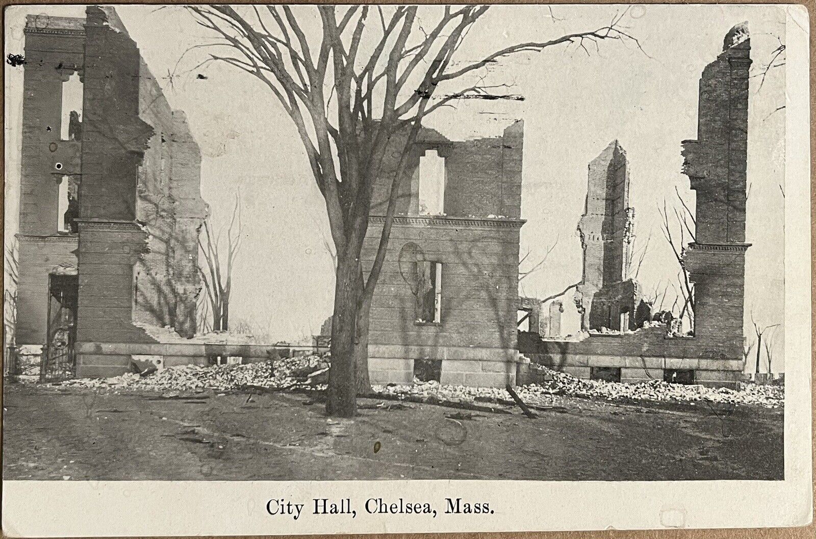 Chelsea MA City Hall Ruins Fire Disaster Massachusetts Antique Postcard 1908