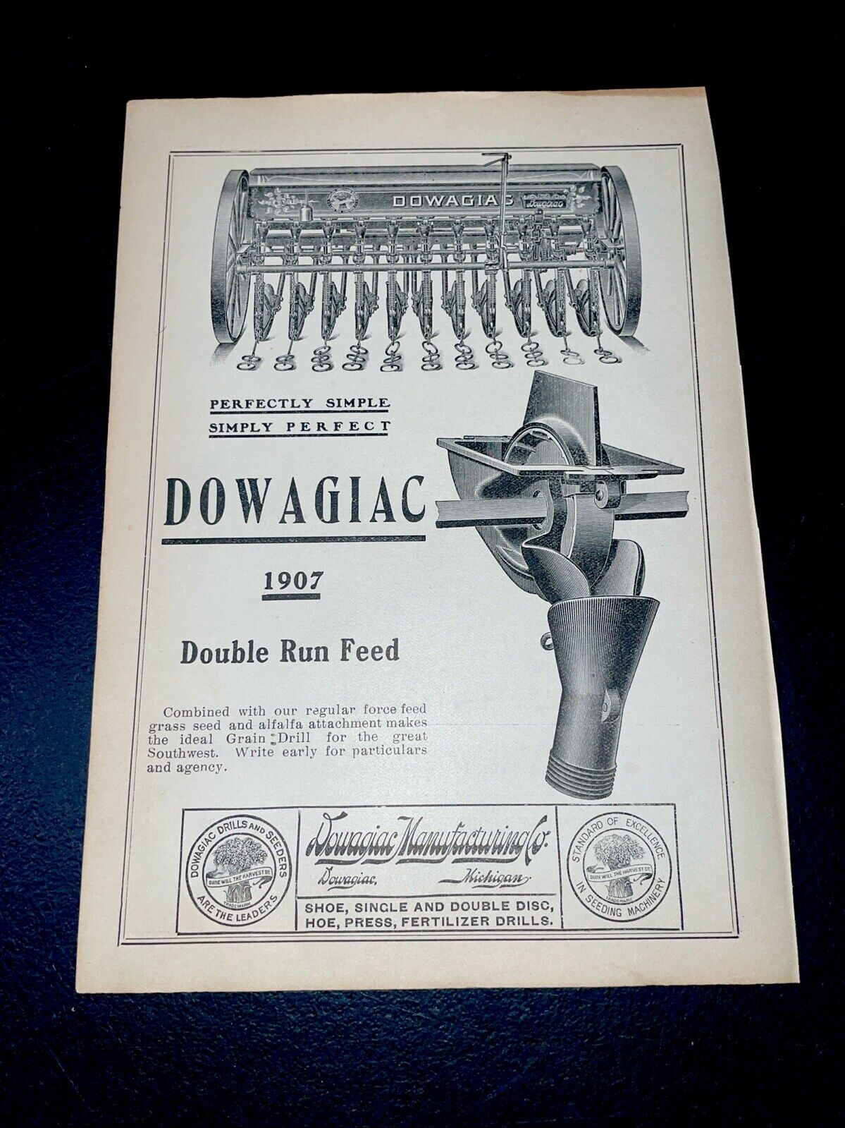 ORIGINAL 1907 Dowagiac Farm Implement Advertising - Michigan