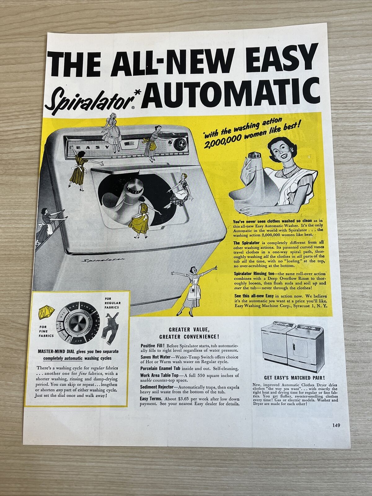 Spiralator Washing Machine Automatic Vintage 1953 Print Ad Life Magazine