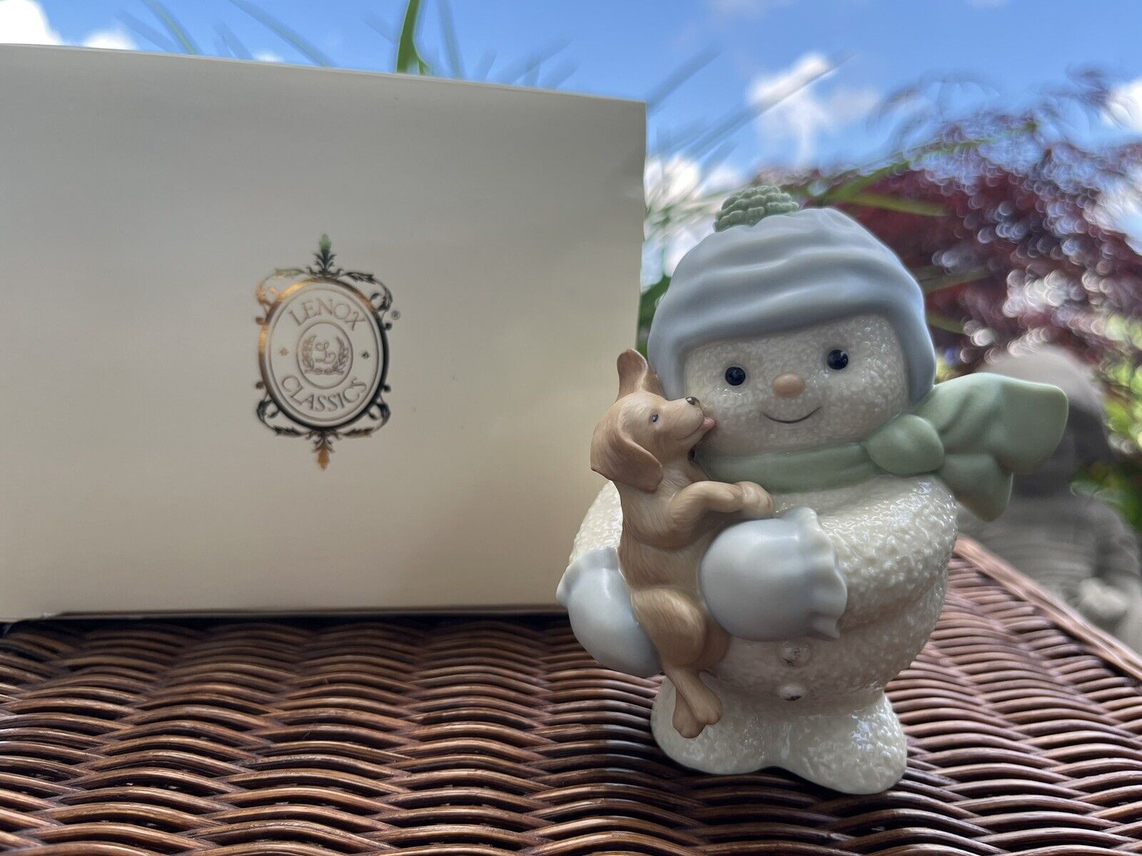 Lenox Classics Playful Snowman & Puppy Dog Figurine with Original Box Packaging