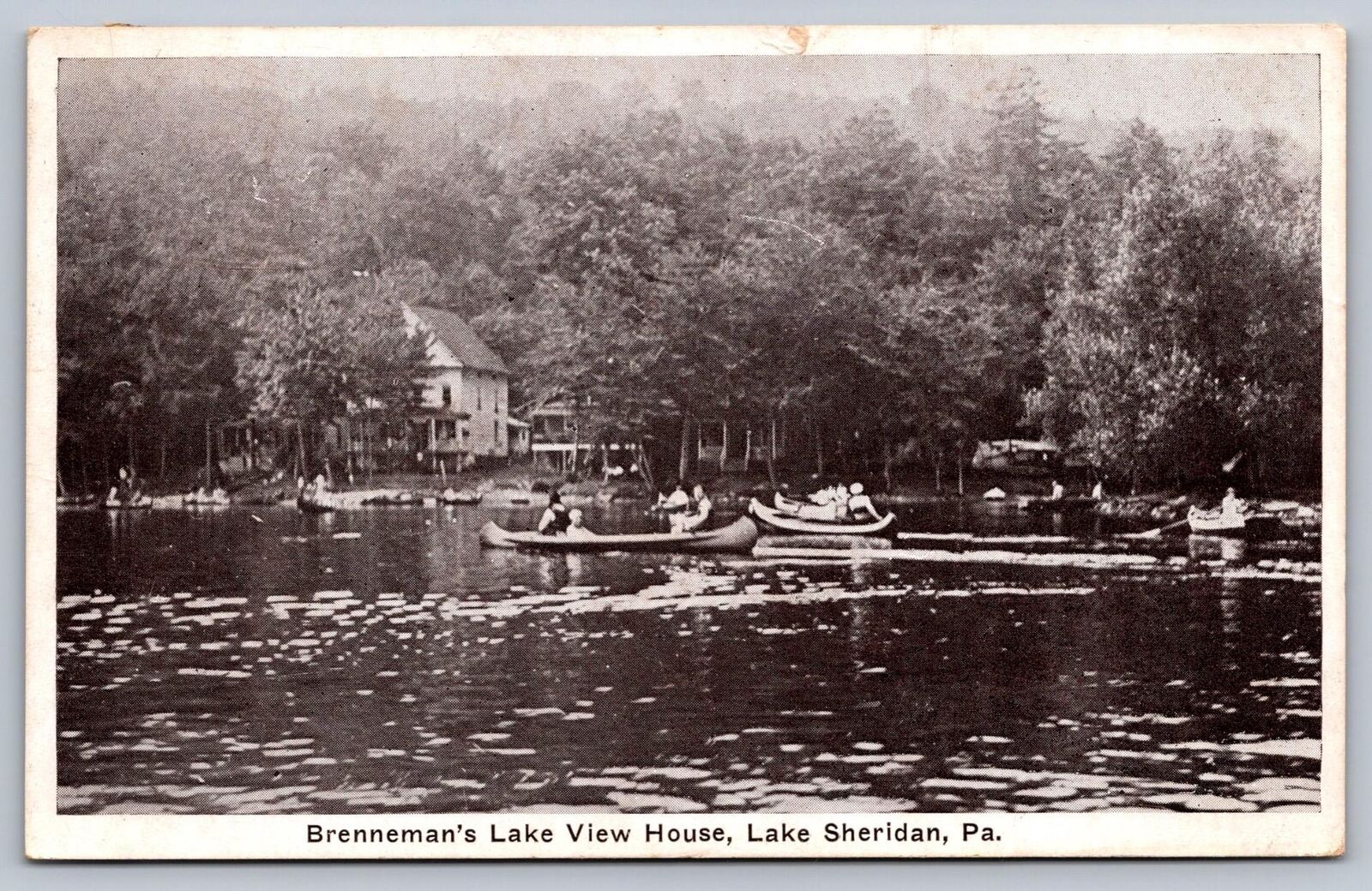 1924 LAKE SHERIDAN PENNSYLVANIA BRENNEMANS LAKE VIEW HOUSE /CANOES