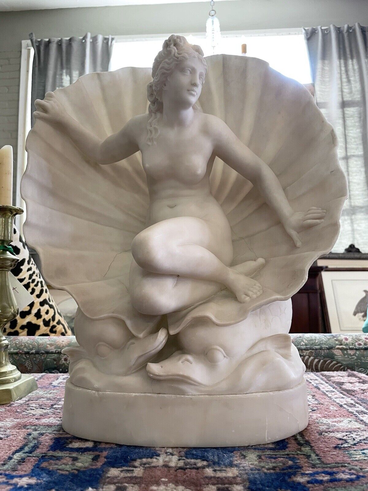 Mid 19th Century Carved Marble Venus Emerging from the Shell by P. Pucci Signed