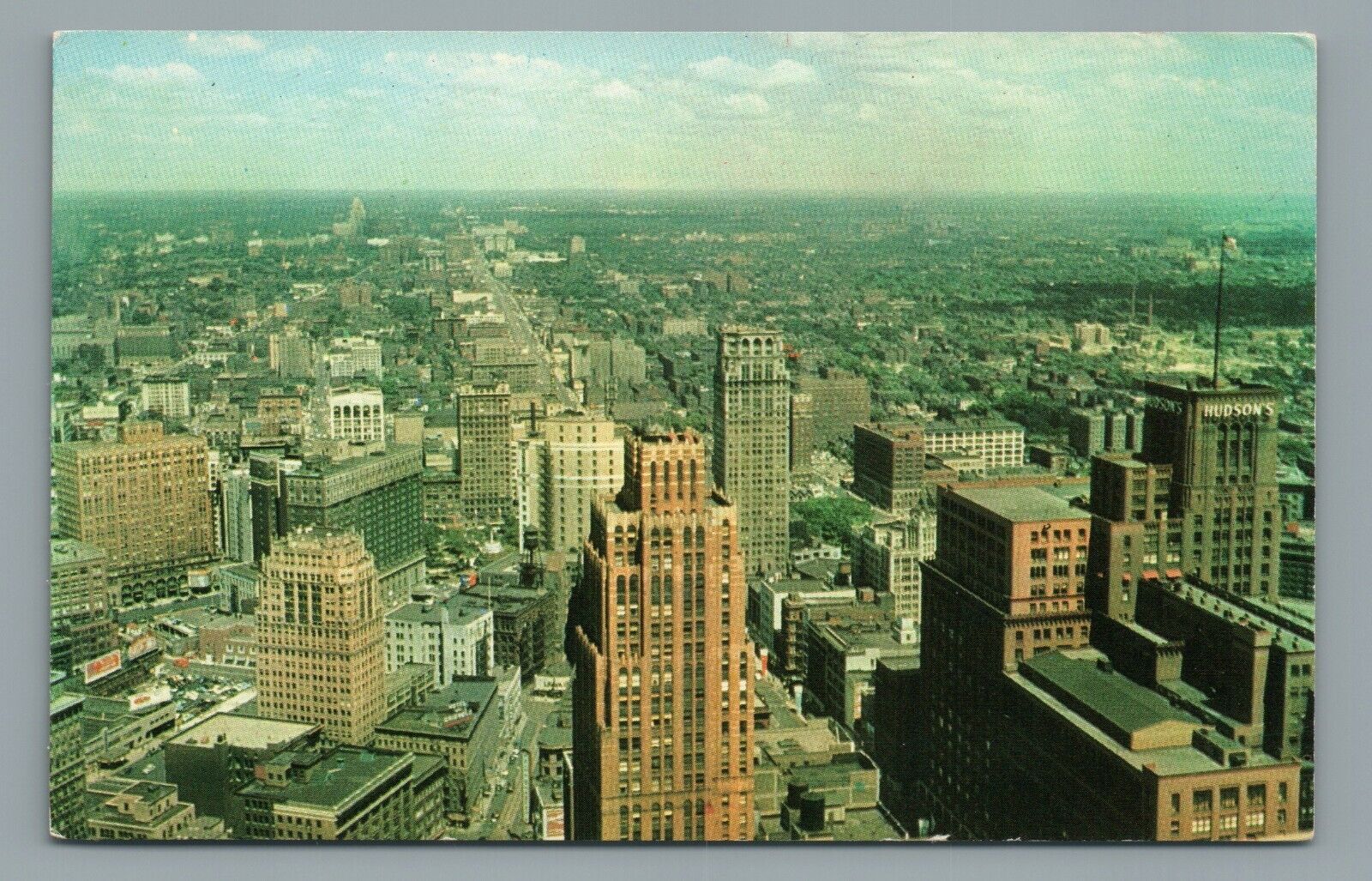 Downtown Detroit, Michigan, Scenic Aerial View, Vintage Postcard